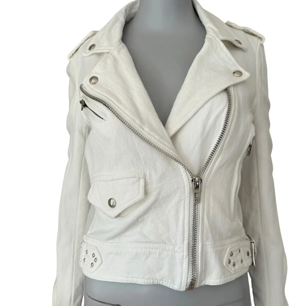 BLANKNYC Cropped Moto Bomber Jacket 100% Cotton “So Icy” White Style 68KG5172NOK - Picture 5 of 15